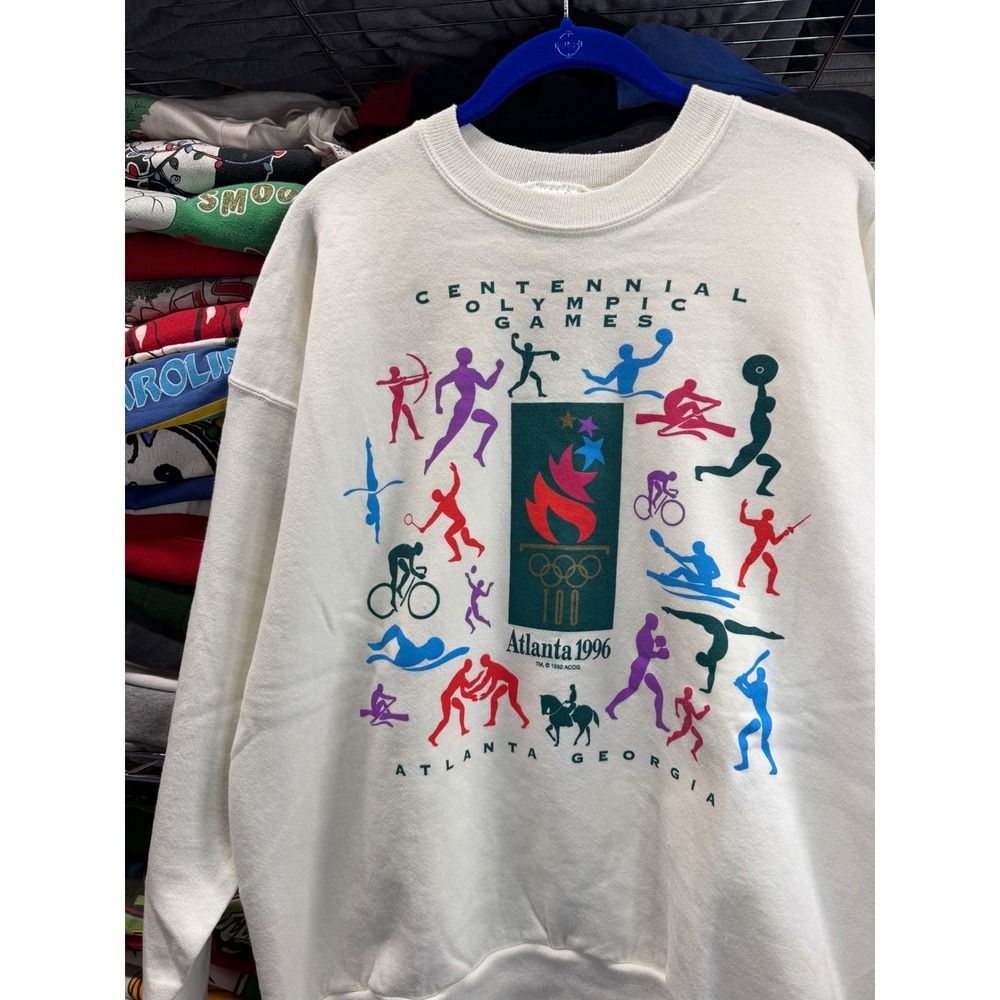 Vintage 1996 Atlanta Centennial Olympic Games Hanes Sweatshirt White Mens XL